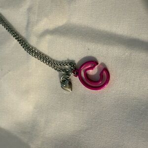 "C" pink and silver necklace with little heart charm